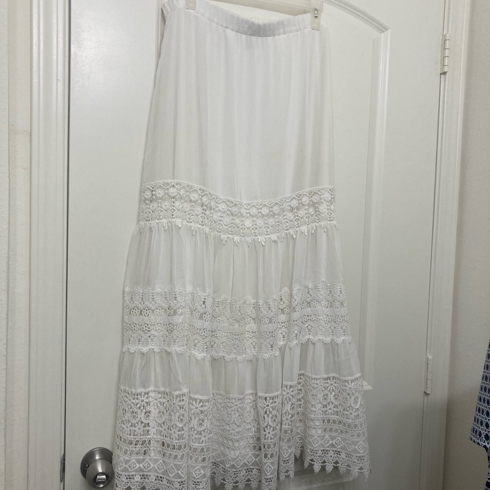 Chico's White Tiered A-Line Maxi Skirt